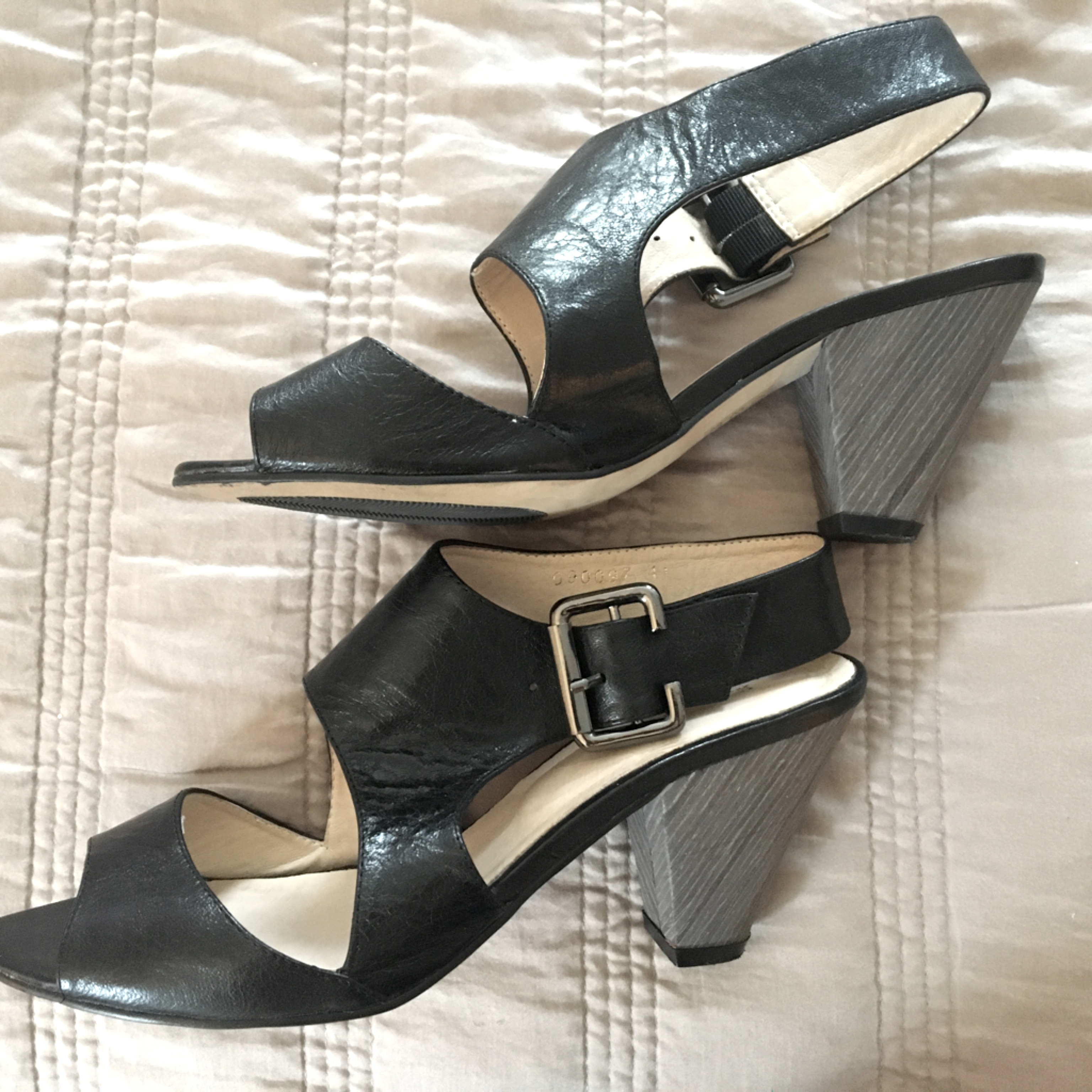 New All Black Brand Leather Sandals Size 41